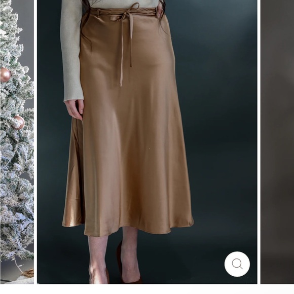 nude satin strappy waist midi skirt - Picture 3 of 3